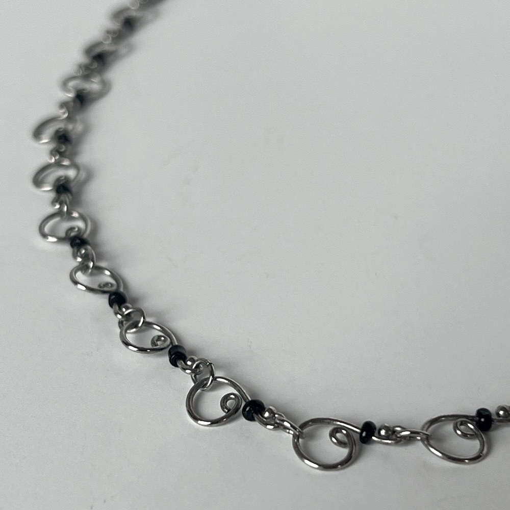 Lia Sophia Adjustable Silver Circle With Black Beads Necklace